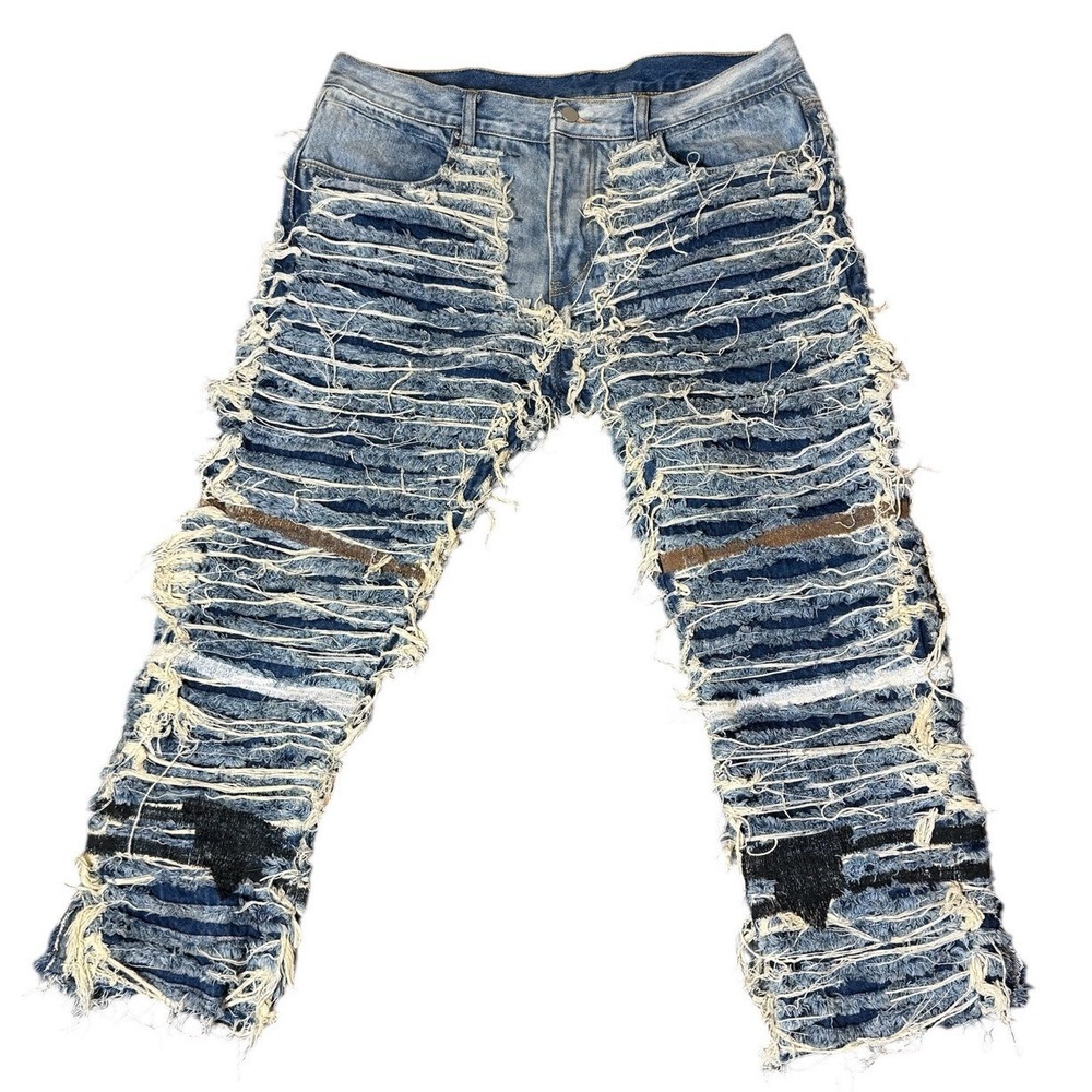 Mnml Minimal Crushed Denim Jeans‎ Indigo Blue Size 38x26